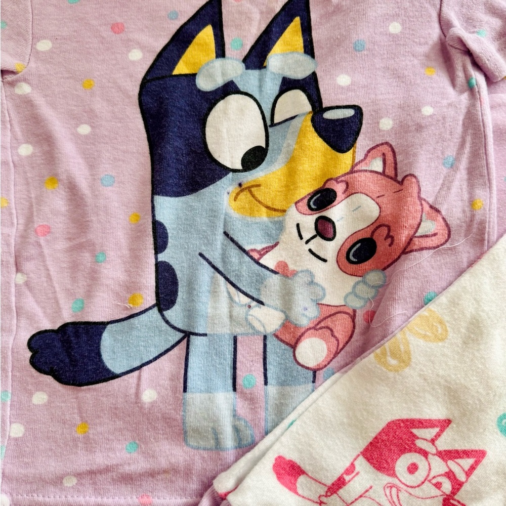 4T kids lot. Bluey PJ set and Barbie sweater set. 5 pcs